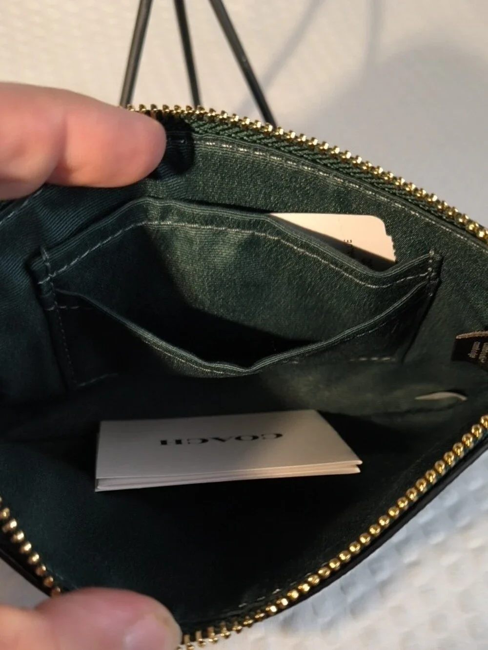 Coach L-Zip Wristlet Wallet in Forest Green with Gold Logo
